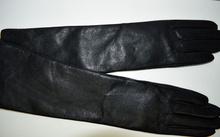 Дамски дълги ръкавици - 020 - от ЕСТЕСТВЕНА КОЖА - черни