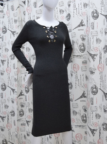 Дамска рокля с дълъг ръкав - ADDI - тъмно сива