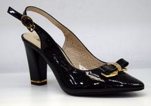 Стилни дамски обувки на висок ток тип сандали - ALLY - черен лак