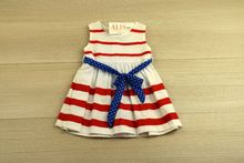 Детска рокля - AVA - бяла с червени ленти от 1 до 3 годишни
