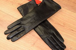 Дамски дълги ръкавици естествена кожа код 028-черни