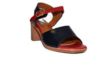 Дамски сандали с дебел ток - 5503 - червени/тъмно сини