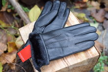 Мъжки ръкавици с ЕСТЕСТВЕНА КОЖА с дебела вата-код 014-черни