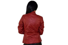 дамско червено кожено яке голям размер