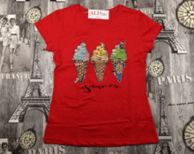 Дамска тениска с щампа сладоледи -20180 - червена