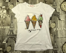 Дамска тениска с щампа сладоледи -20180 - бяла