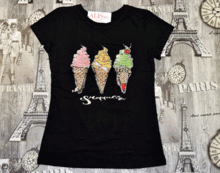 Дамска тениска с щампа сладоледи -20180- черна
