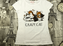 Дамска тениска CRAZY CAT -20009- бяла