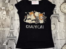 Дамска тениска -20009- CRAZY CAT- черна