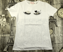Дамска тениска с мигли -70883- бяла