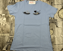 Дамска тениска с мигли -70883- синя