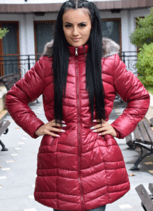 Дълго зимно дамско яке -1790- от М до 3ХЛ - светло бордо