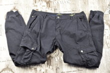 Мъжки панталон със странични джобове и ластици - тъмно син