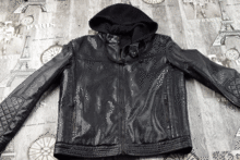 Мъжко зимно кожено яке - М - 015 - черно с текстилна качулка