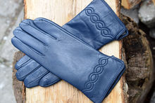 Дамски ръкавици ЕСТЕСТВЕНА КОЖА-код 068-тъмно сини