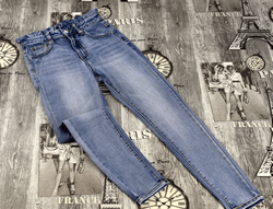 Дамски дънки - 761 - светло сини с висока талия с къдрички