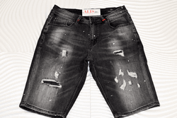Мъжки къси дънки - 58171 - черни с кръпки