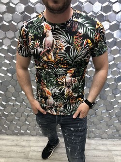 Мъжка тениска - 8095 - с цветни папагали