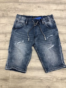 Мъжки къси дънки с ластик на талията - 7578 - сини