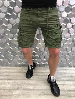 Мъжки къси панталони със странични джобове - ENOS - тъмно зелени