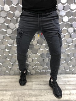 Мъжки панталони със странични джобове - черен