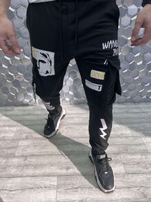 Мъжки спортен панталон със страничен джоб - черен - 9585 -