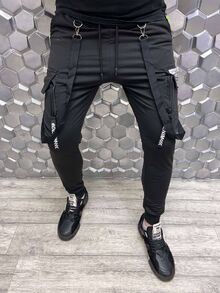 Мъжки панталон със странични джобове - черен - 9515 -