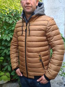 Мъжко зимно яке - 8773- тъмно бежово с текстилна качулка