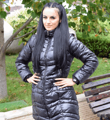 Зимно дълго дамско яке -1790- от М до 3ХЛ - черно със сив пух