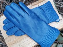 Дамски ръкавици ЕСТЕСТВЕНА КОЖА-сини-К-116