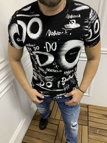 Мъжка тениска в черно с надписи-6176