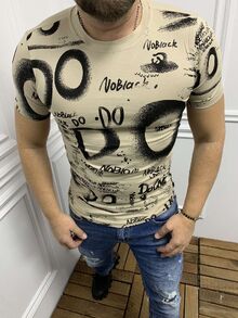 Мъжка тениска в бежово с надписи-6176