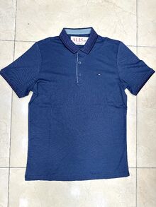 Мъжка тениска с якичка от М до 3ХЛ- синя