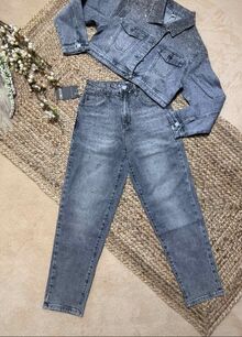 Дамски моден дънков сет с камъни