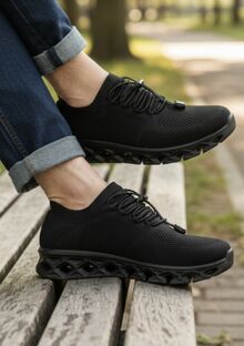 Мъжки комфортни текстилни маратонки-черни